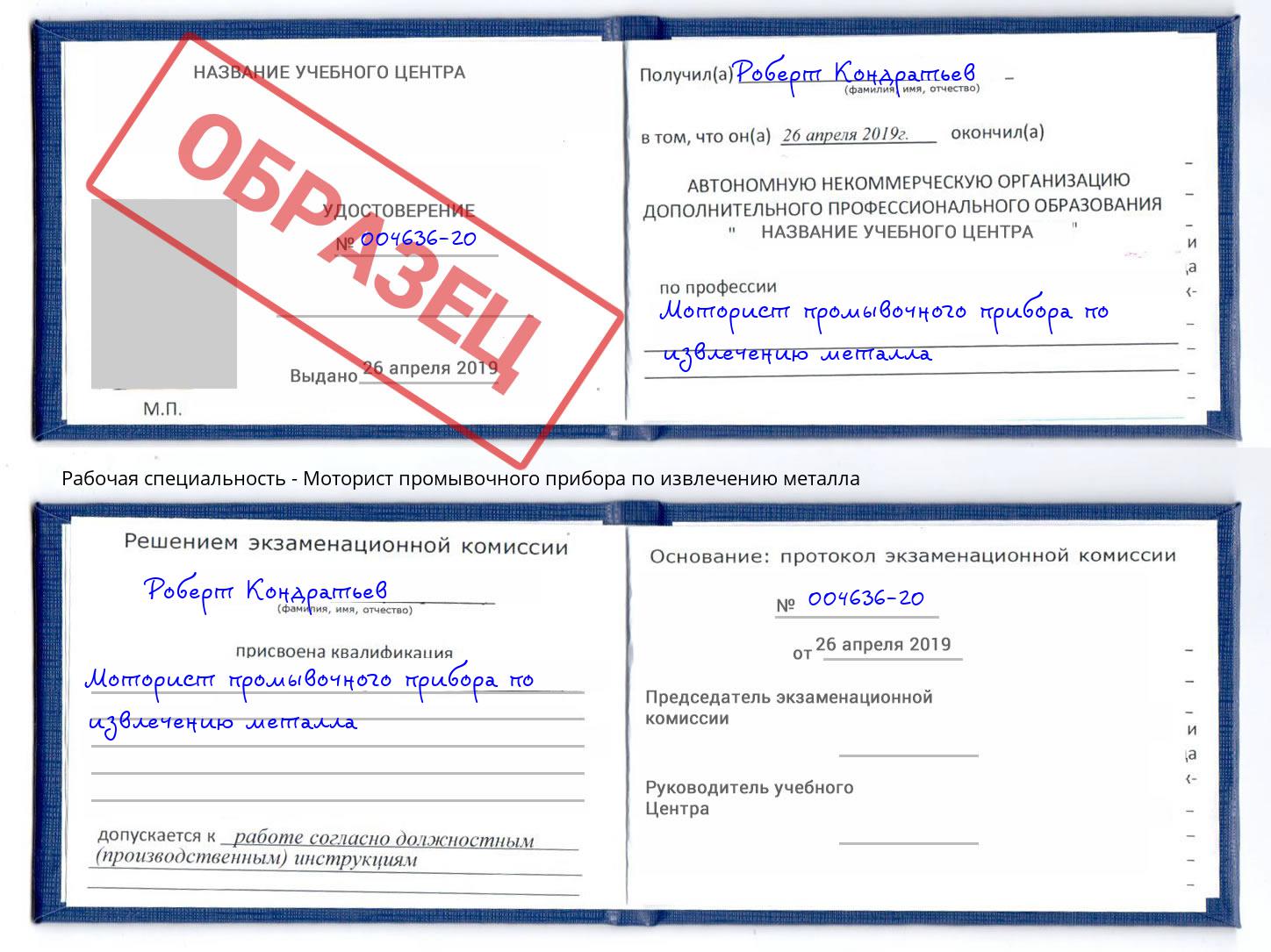 Моторист промывочного прибора по извлечению металла Ковров
