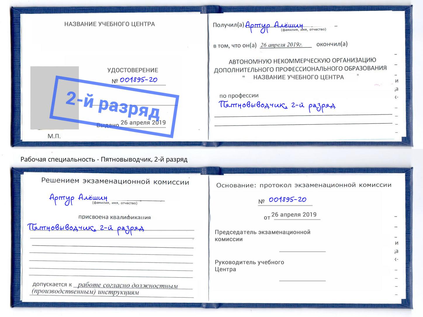 корочка 2-й разряд Пятновыводчик Ковров