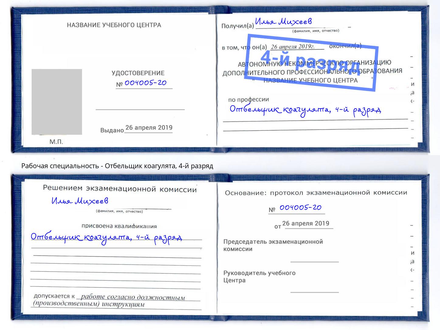 корочка 4-й разряд Отбельщик коагулята Ковров