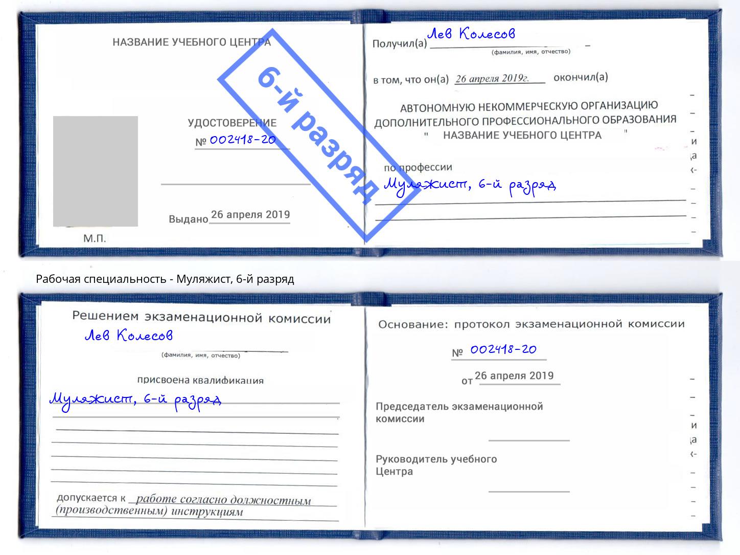 корочка 6-й разряд Муляжист Ковров