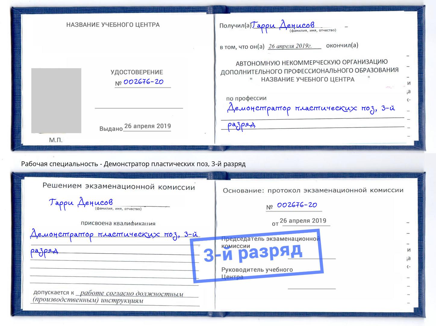 корочка 3-й разряд Демонстратор пластических поз Ковров